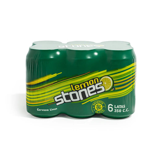 Six-pack of Lemon Stones beer on a white background