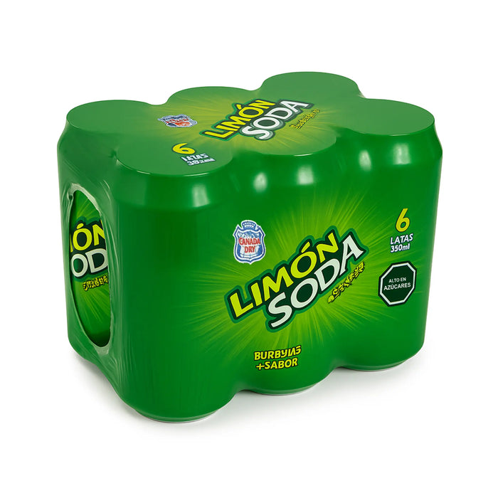 A 350ml green Limon Soda 6-pack of cans on a white background.