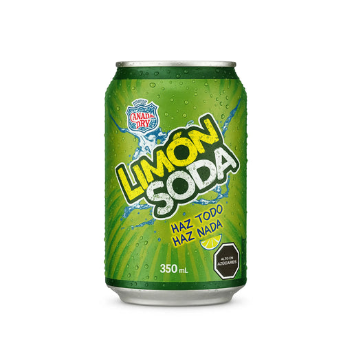 A 350ml green Limon Soda can on a white background.