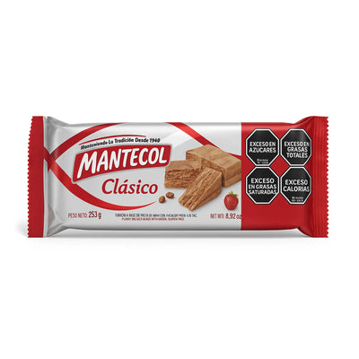 Embalaje de la barra de caramelo Mantecol Clásico sobre fondo blanco