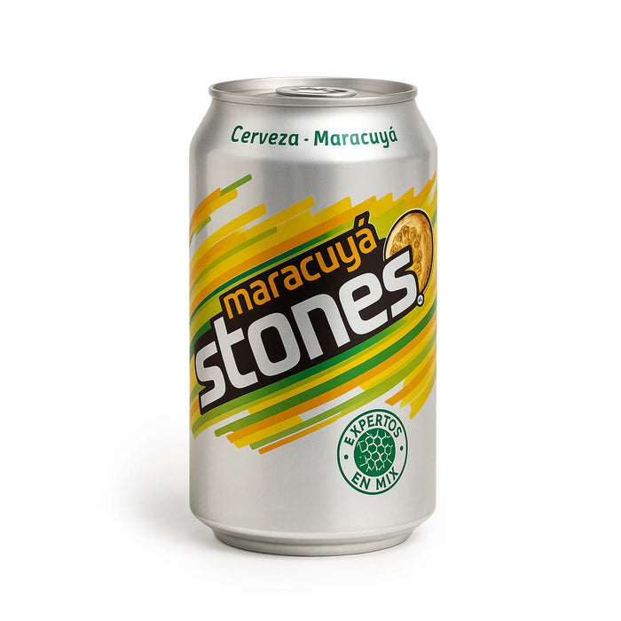 Stones Maracuyá beer can on a white background