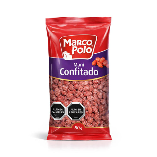 Paquete de aperitivos Marco Polo Maná Confitado sobre fondo blanco