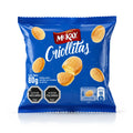 Una bolsa de 80 g de «McKay Criollitas», en la que aparecen unas galletas horneadas de color marrón dorado sobre un fondo azul intenso con el logotipo rojo y blanco de McKay.