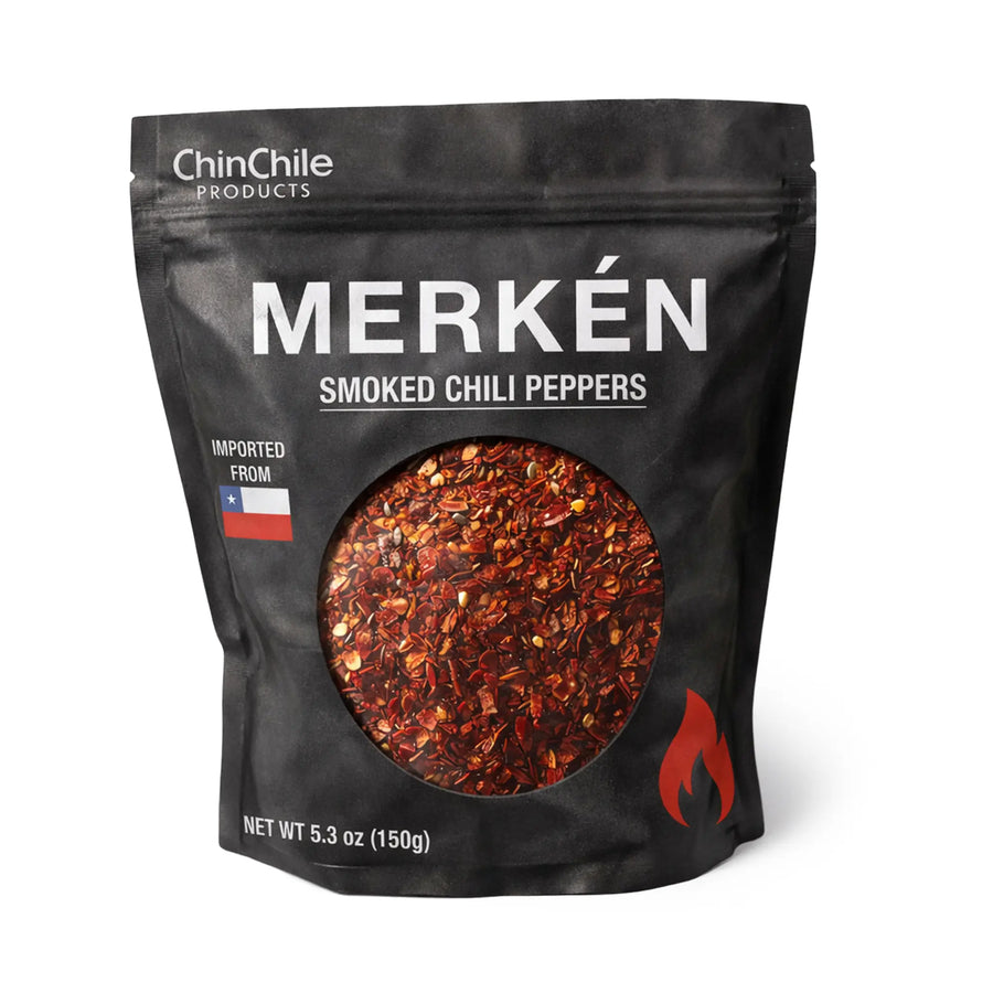 Merkén Smoked Chili Peppers by ChinChile Products - Auténtica especia chilena en una bolsa resellable de 150g (5.3 oz), con un audaz sabor ahumado hecho de chiles ahumados secados al sol.