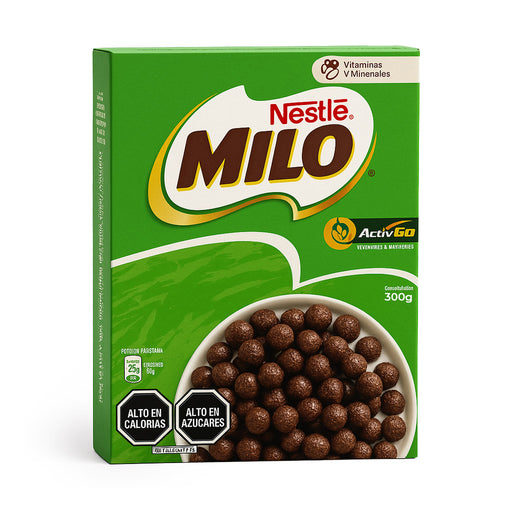 A large green box of Milo Chocolate Cereal imported from Chile.