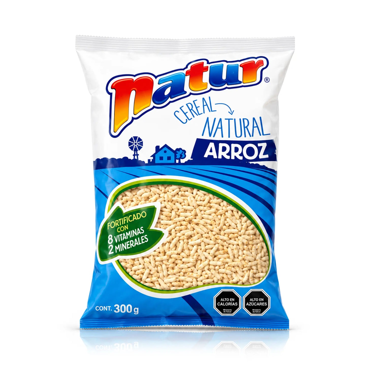 Paquete de cereales Natur Arroz sobre fondo blanco