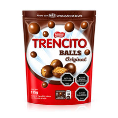 Envase de las bolitas de chocolate «Trencito» Original de Nestlé sobre fondo blanco