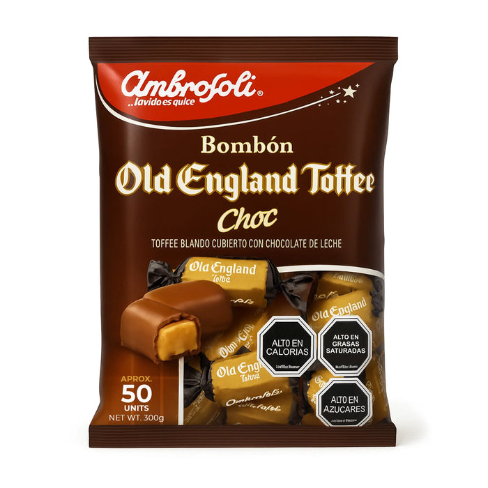 Ambrofoli Old England Toffee Choc packaging on a white background