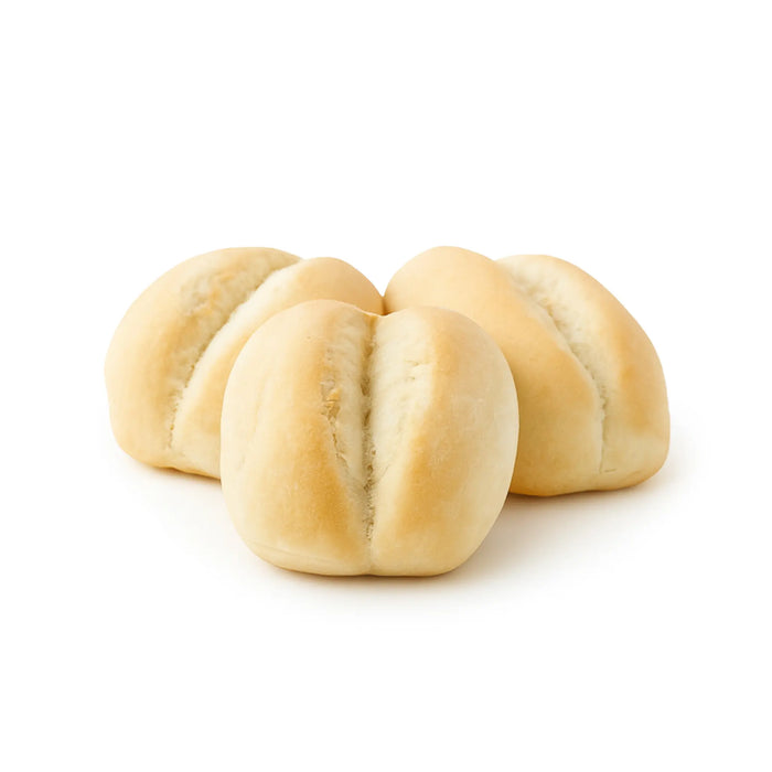 Three bread rolls on a white background