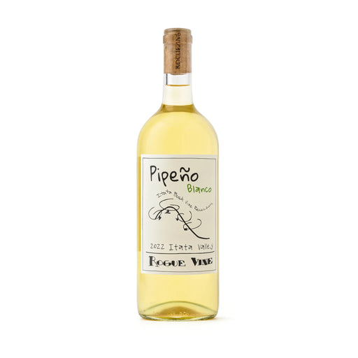 Bottle of Pipeño Blanco wine with a cork on a white background