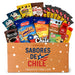 Assorted snack packages in a box labeled 'Sabores de Chile' with various brands.