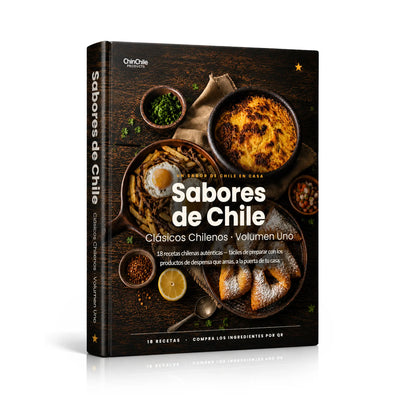 Cookbook titled 'Sabores de Chile' with images of food on the cover