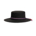 Black Chilean Huaso Hat with red, white, and blue rope band on white background.
