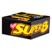 A 24 unit box of Super 8 Chilean chocolate cookies individually wrapped in black packaging with yellow text.