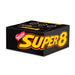 A 24 unit box of Super 8 Chilean chocolate cookies individually wrapped in black packaging with yellow text.