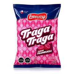 A pink and purple bag of Traga Traga on a white background.
