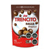 A 115 gram bag of Trencito chocolate balls with red on the bottom and brown on the top.