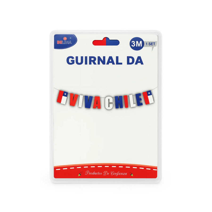Pancarta "Viva Chile" con la marca Guurnal DA sobre fondo blanco