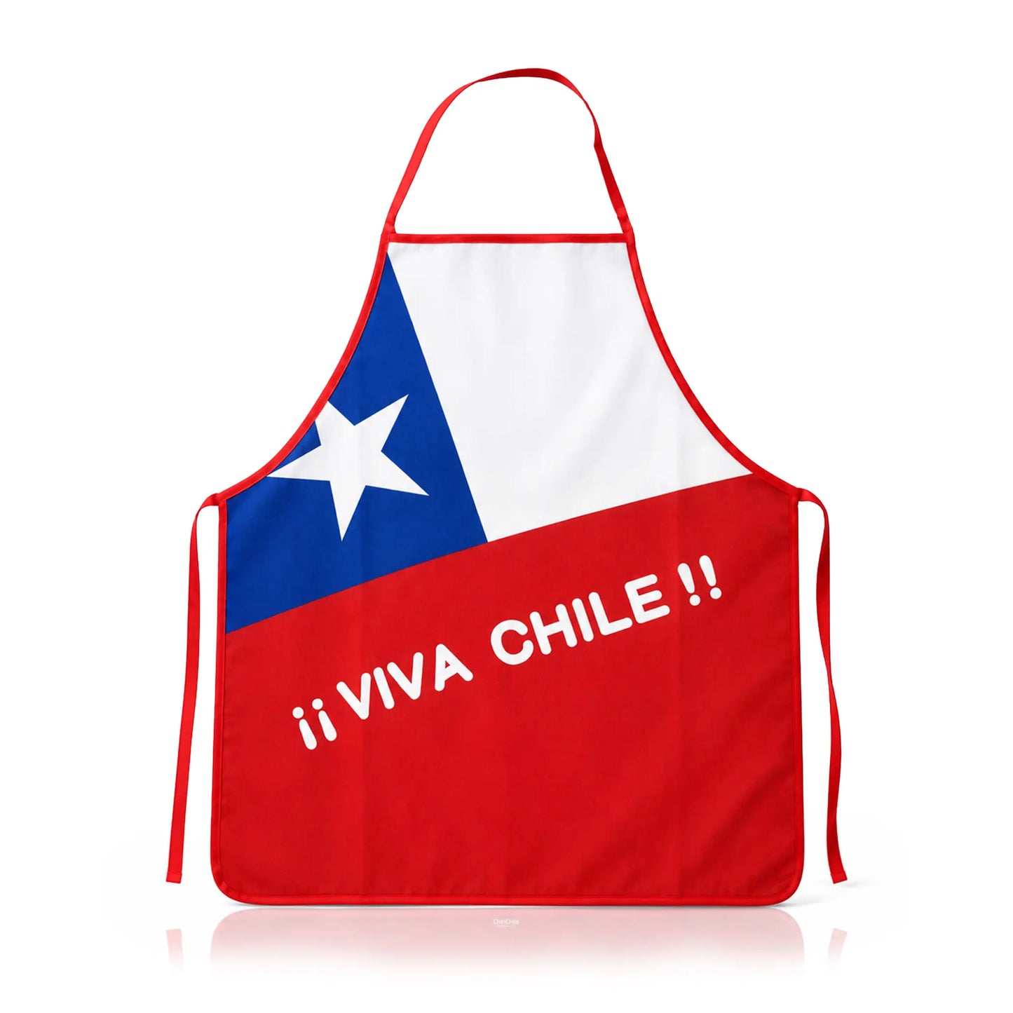 A red, white, and blue apron featuring the Chilean flag design and the text '¡I VIVA CHILE !!' printed in white across the lower front, shown on a clean white background.