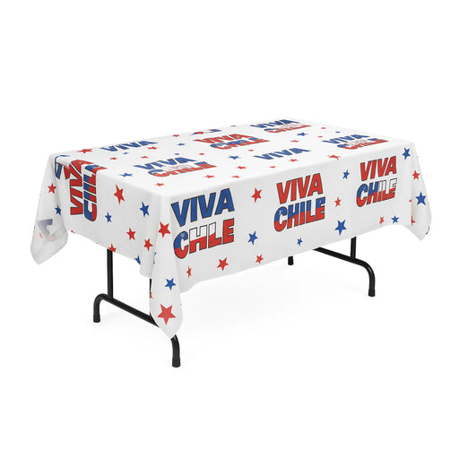 Tablecloth with 'Viva Chile' text on a white background