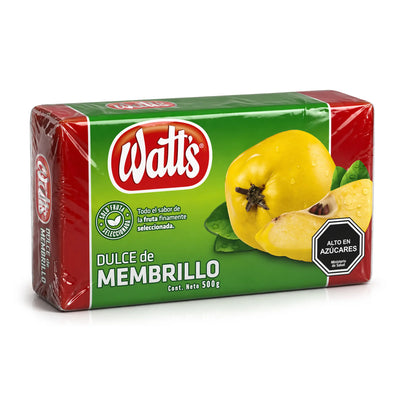 Watt's Dulce de Membrillo packaging with a yellow fruit on a white background
