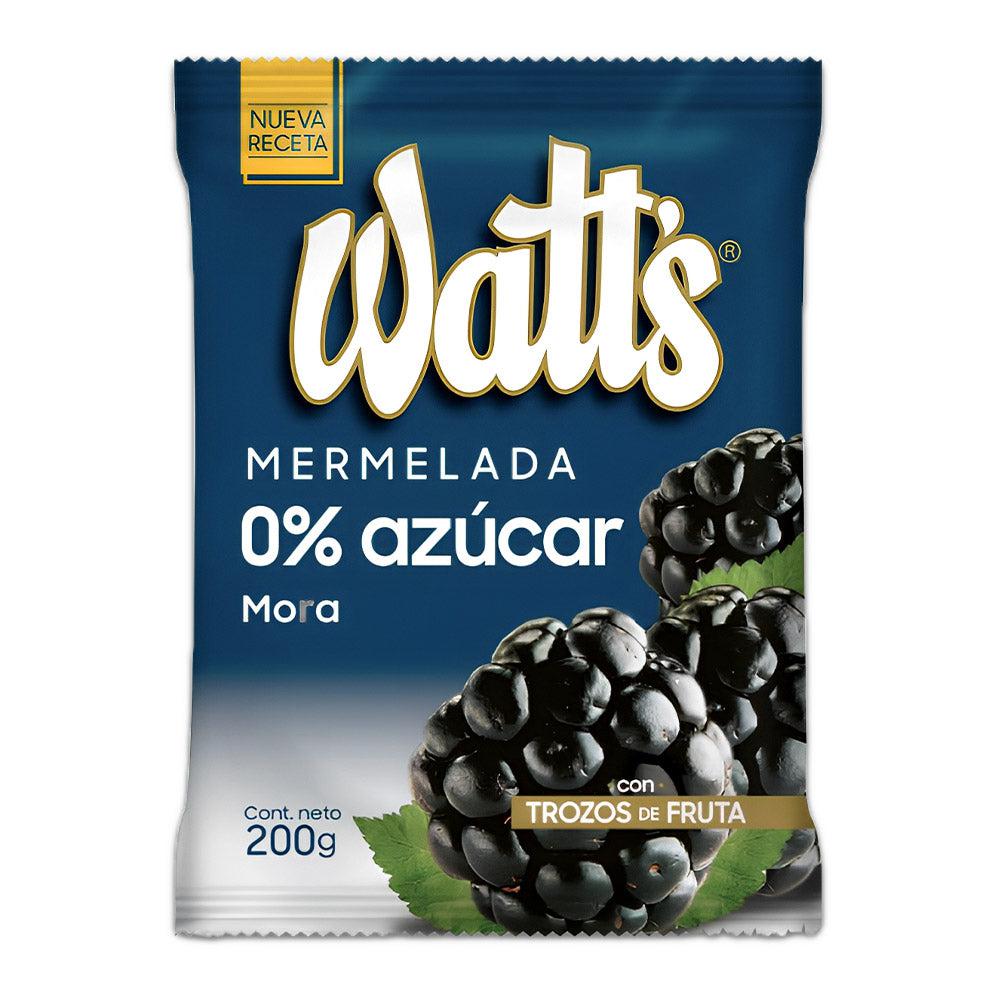Una bolsa de 200 g de mermelada de moras Watts sin azúcar.
