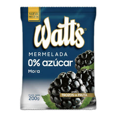 Una bolsa de 200 g de mermelada de moras Watts sin azúcar.