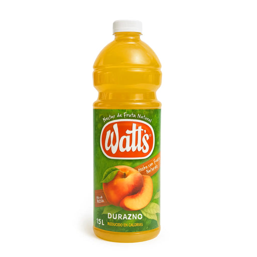Watt's peach juice bottle on a white background