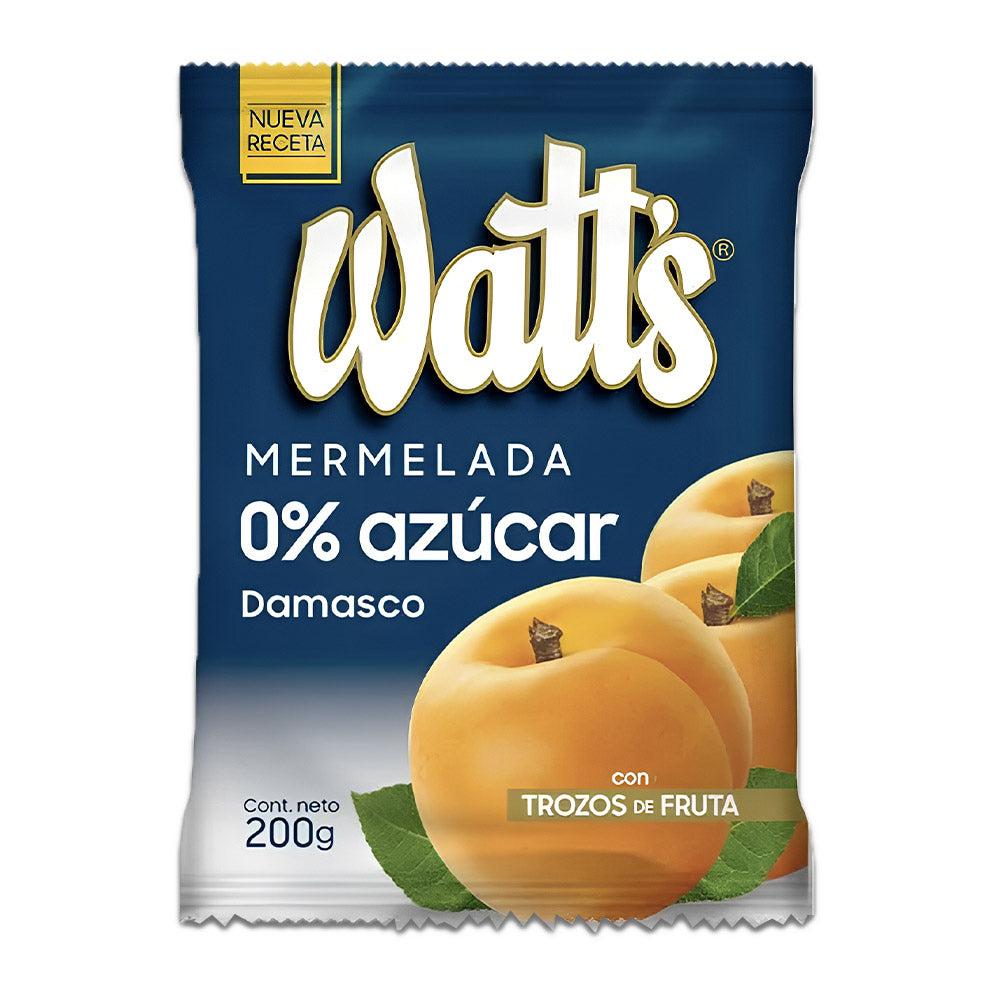 Envase de la mermelada de moras sin azúcar de Watt's, con una imagen del producto y de las moras en la parte delantera.