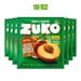 A 10-pack of Zuko Peach flavored juice in green packets.