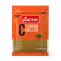 Gourmet brand packaging of ground cumin on a white background
