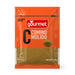 Gourmet brand packaging of ground cumin on a white background