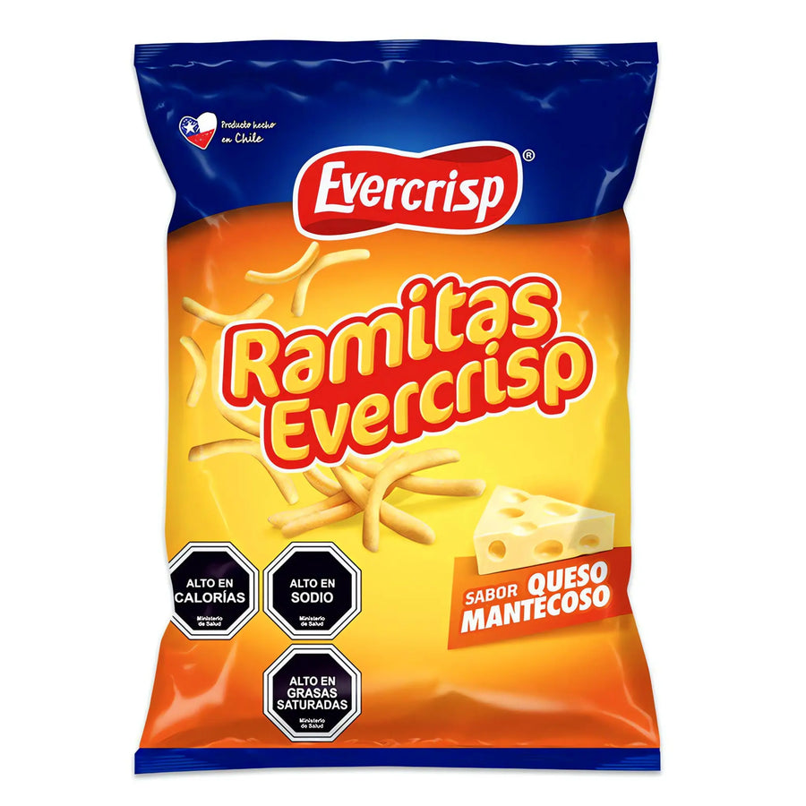 Ramitas Evercrisp Sabor Queso - 230g Crujiente snack chileno en envase amarillo y azul.