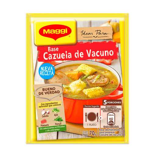 A yellow packet of Base Cazueia de Vacuno by Maggi.