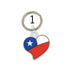 A small heart shaped keychain with a Chilean flag design.