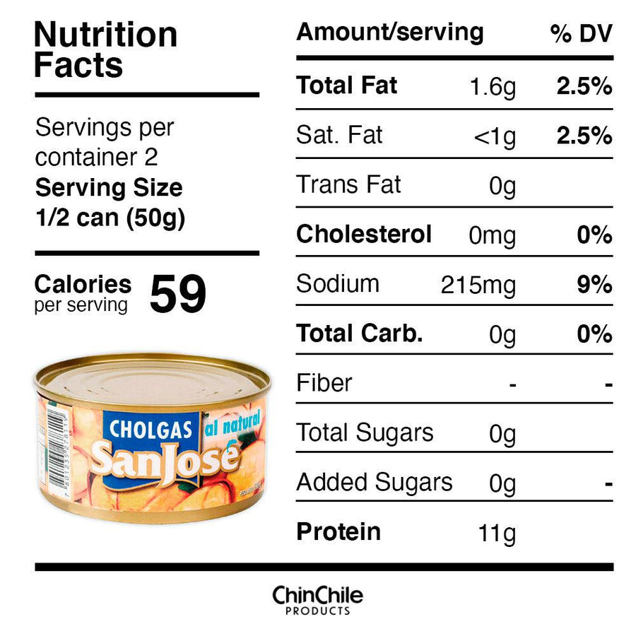 Cholgas en agua de la etiqueta nutricional de SanJosé.