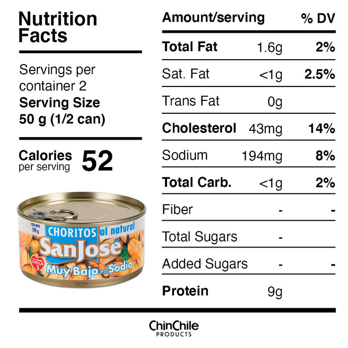 The nutrition label of Choritos from SanJose.