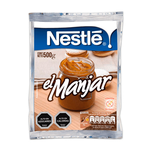 A 500 gram silver bag of Manjar from Nestle.
