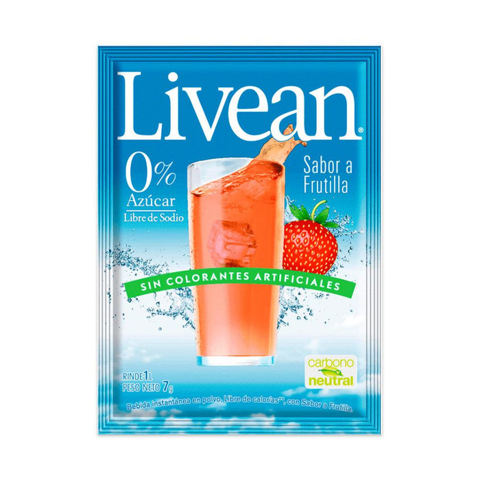 A small 7-gram blue packet of juice with a glass of strawberry on the front.