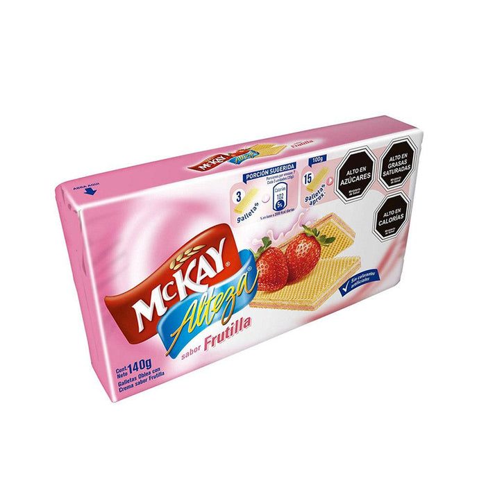 A pink package of McKay Alteza Strawberry flavor. A product imported from Chile.