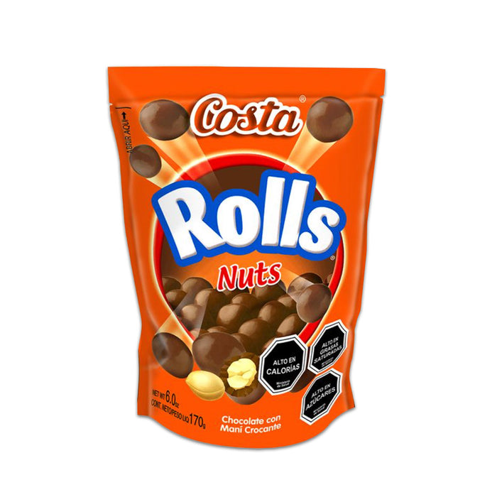 A bright orange bag with the word Rolls in large text.