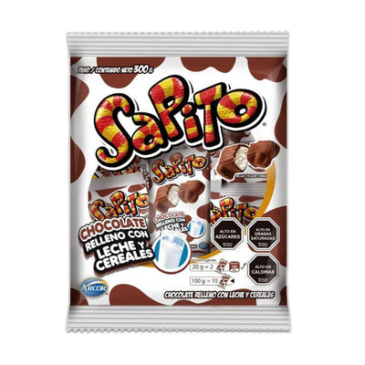 Una rana de chocolate con cereal de leche en el interior. Un producto de Chile.