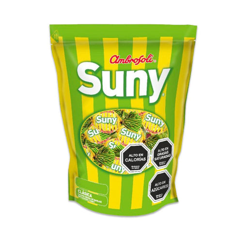 A green and yellow 130 gram bag of Suny candy from Chile.