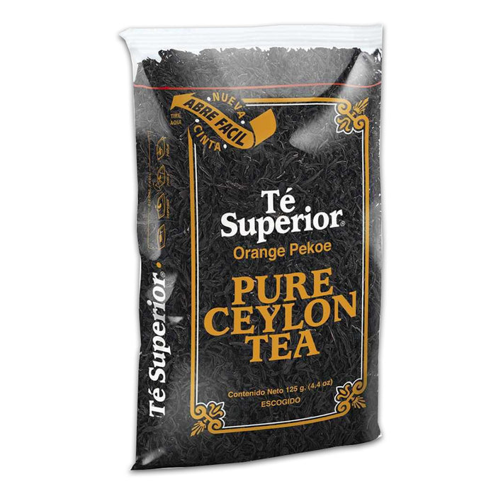 A 125 gram bag of pure Ceylon tea. A Product imported from Chile.