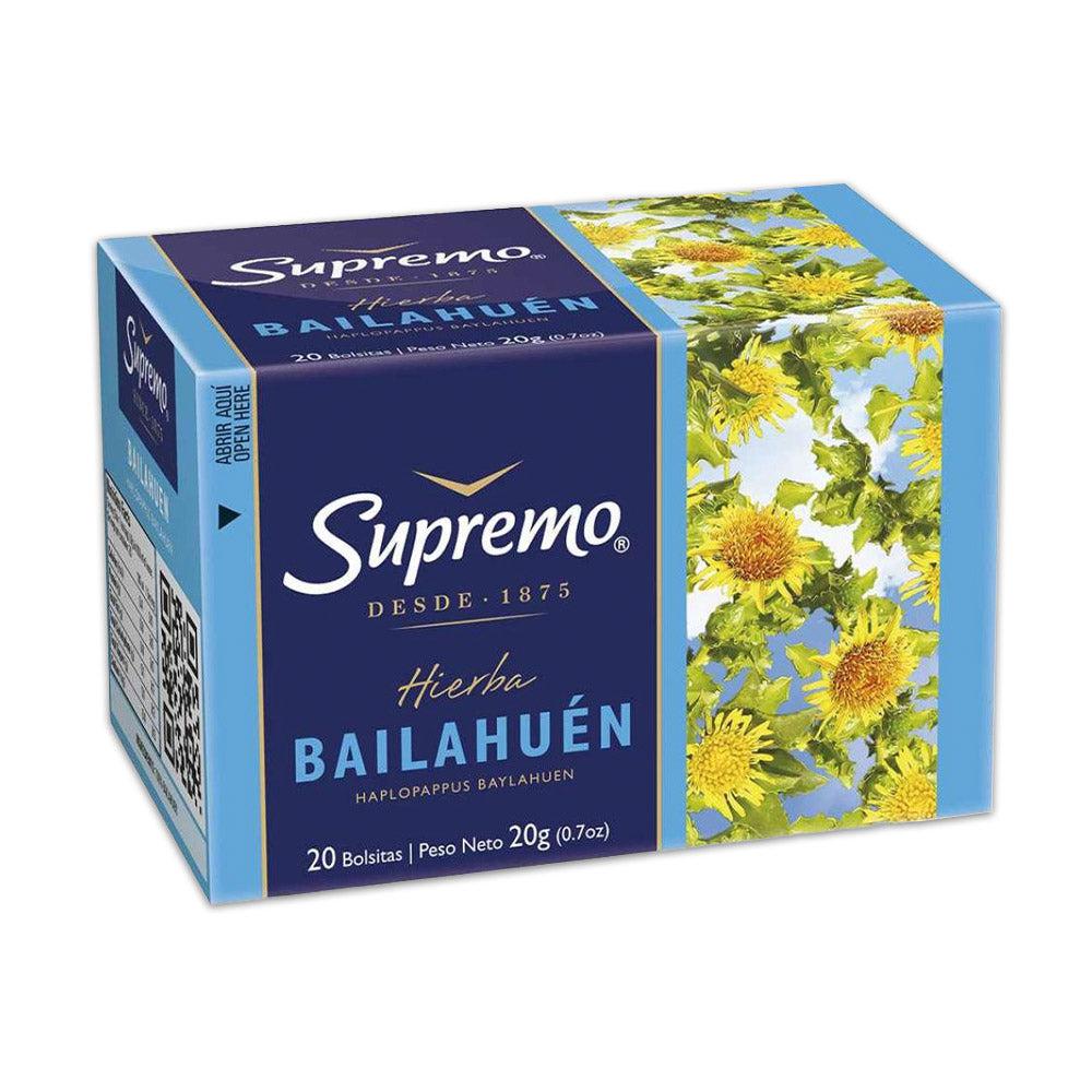 Una cajita azul de té de Chile.