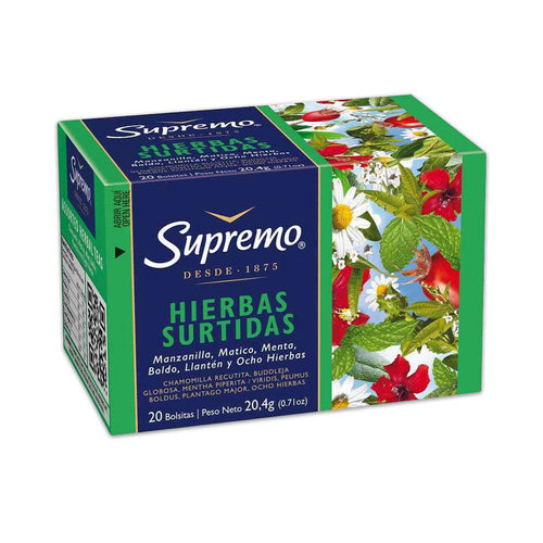 Una caja verde de 20 paquetes de té de Chile.