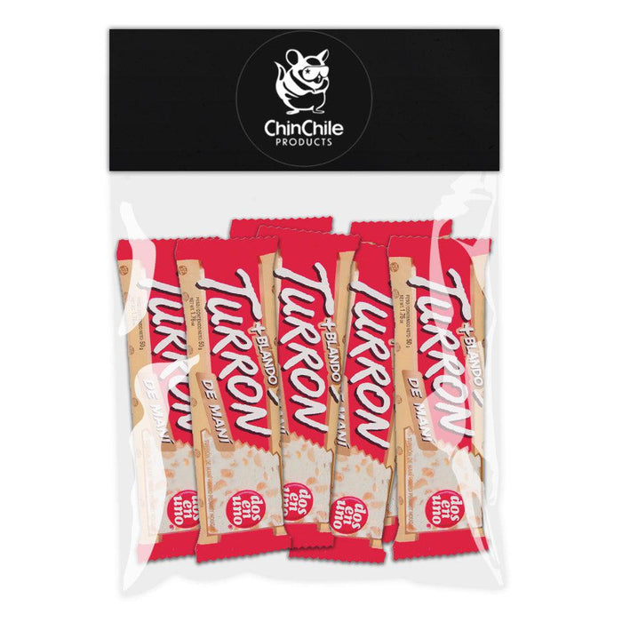 A ChinChile themed bag of Turrón de Maní containing 7 bars of candy.